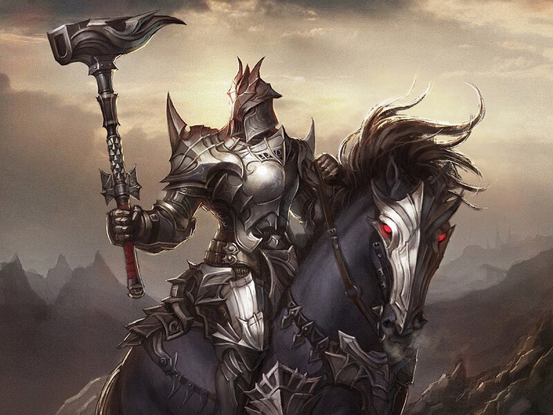 Armored Knight on Horse — Gray, Dramatic, Sunset