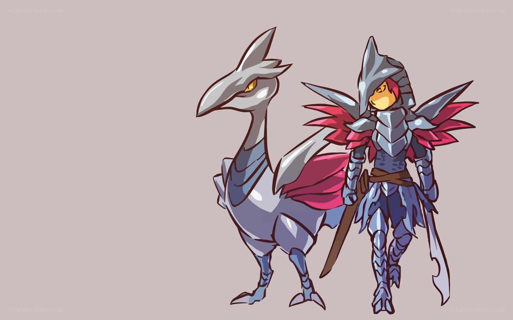 armored knight with bird companion