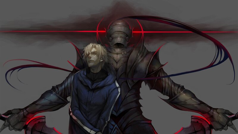 armored knight with blonde companion