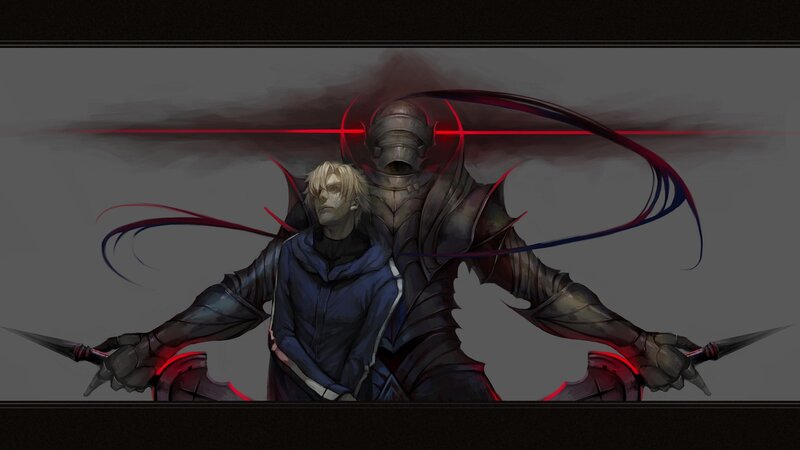 armored knight with blonde companion