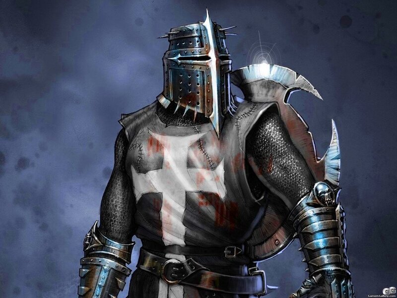 armored knight with bloodstains