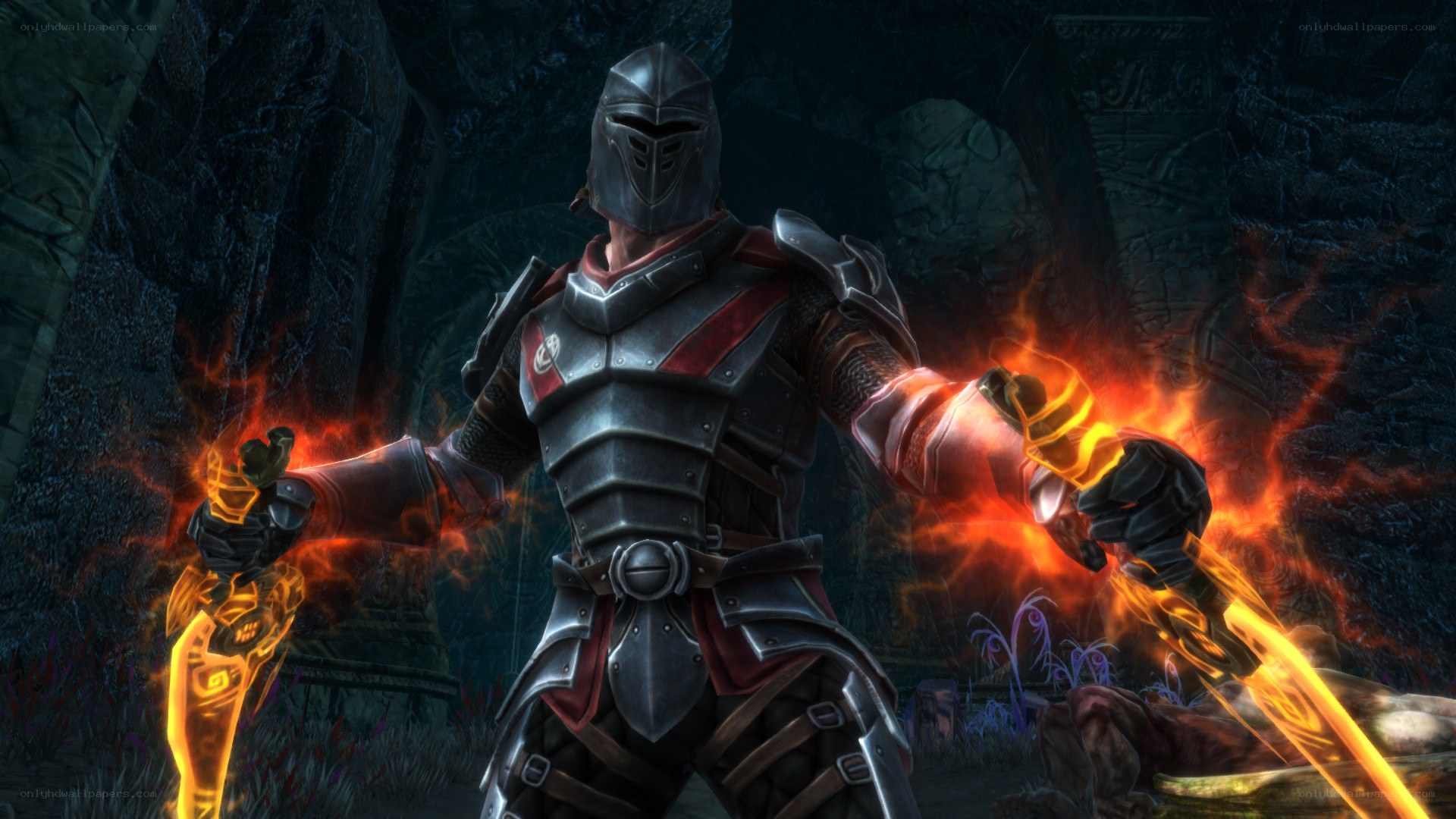 armored knight with fire magic