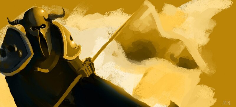 armored knight with flag