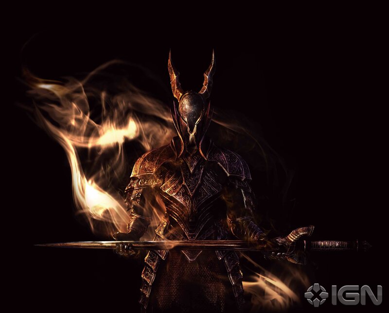 armored knight with flaming sword