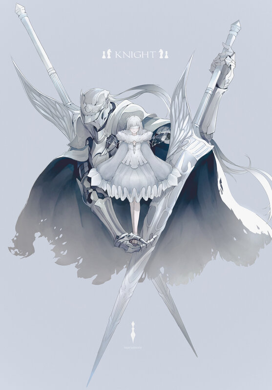 Armored Knight with Girl — White