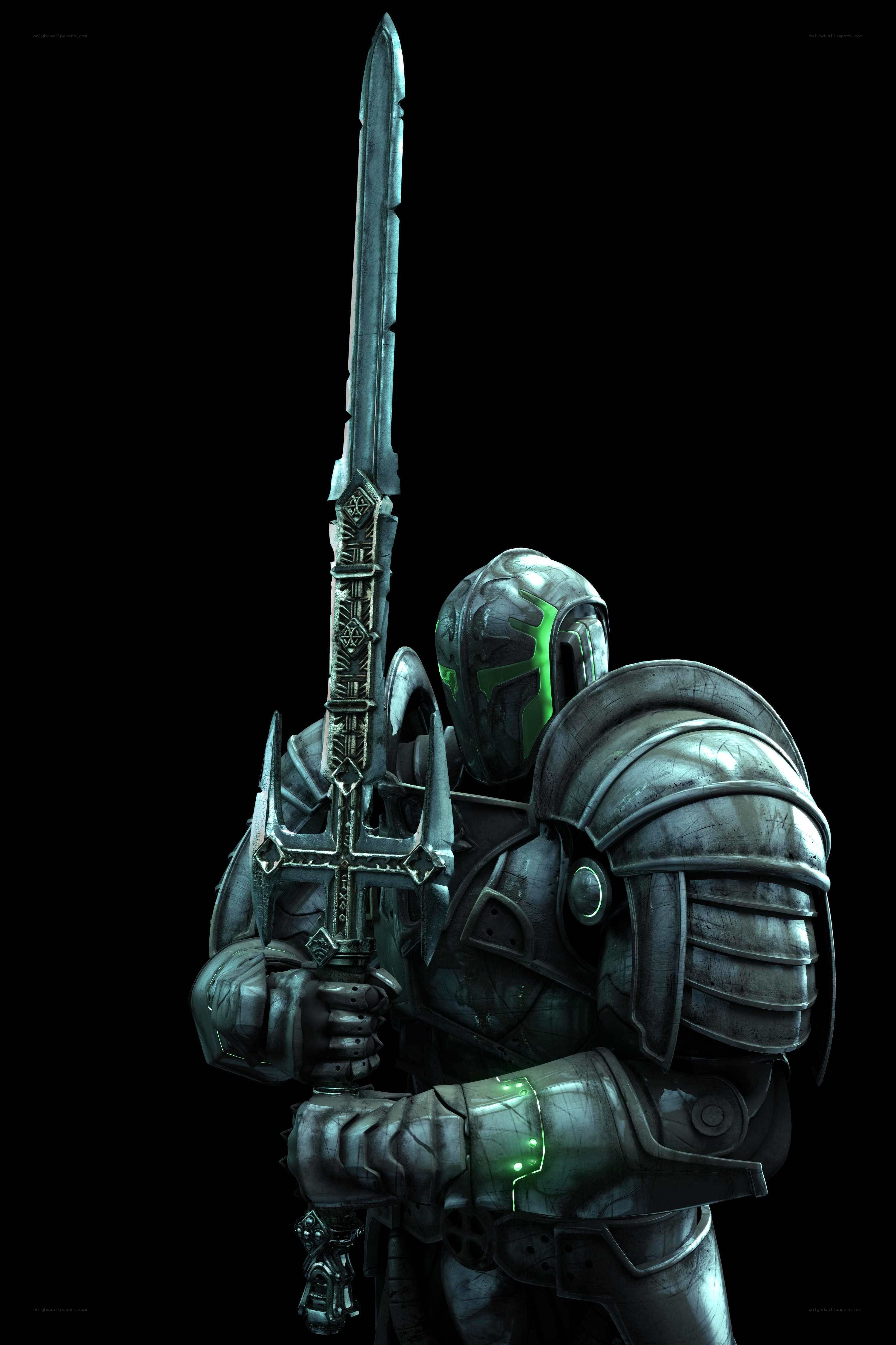 armored knight with glowing sword