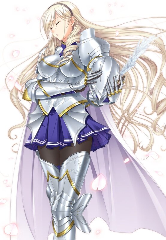 armored knight with long blonde hair