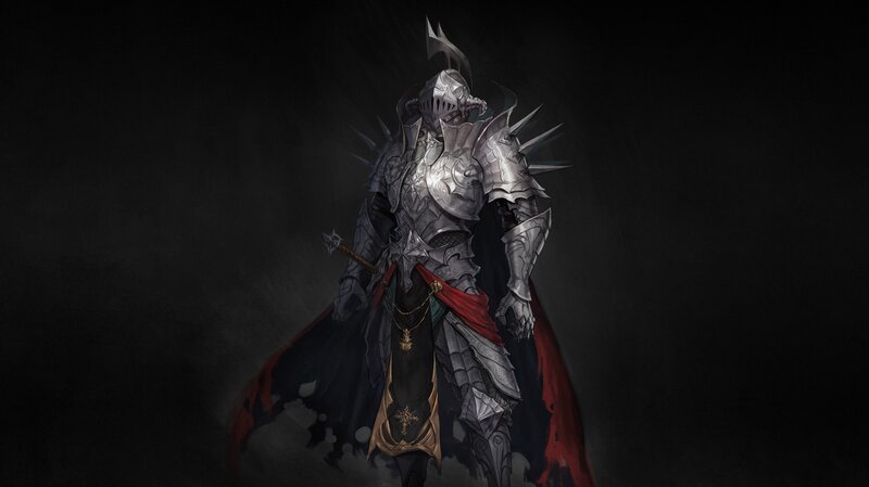 Armored Knight with Red Cape — Black, Dramatic, Night, Digital Art
