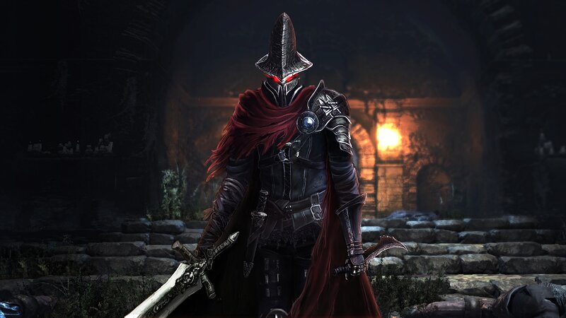Armored Knight with Red Cape — Black, Dramatic, Night