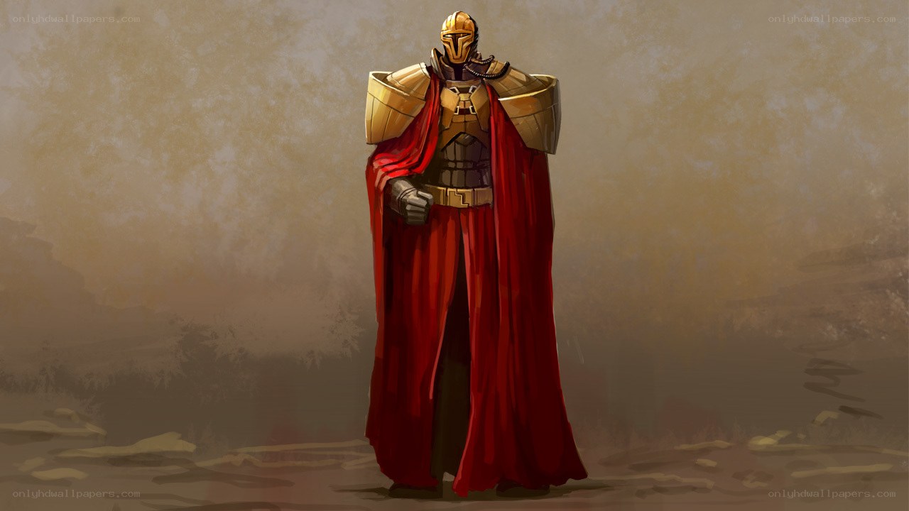 armored knight with red cape