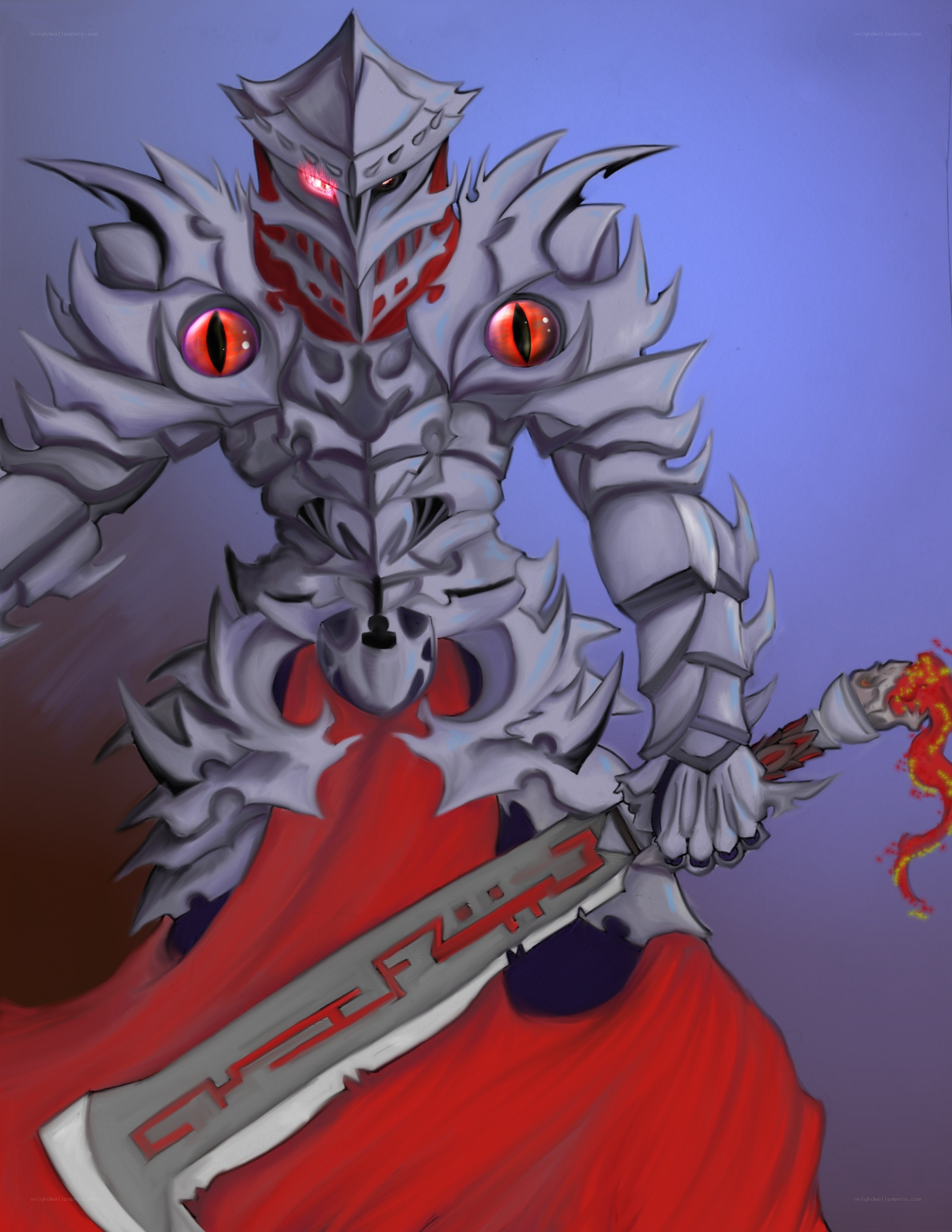 armored knight with red eyes