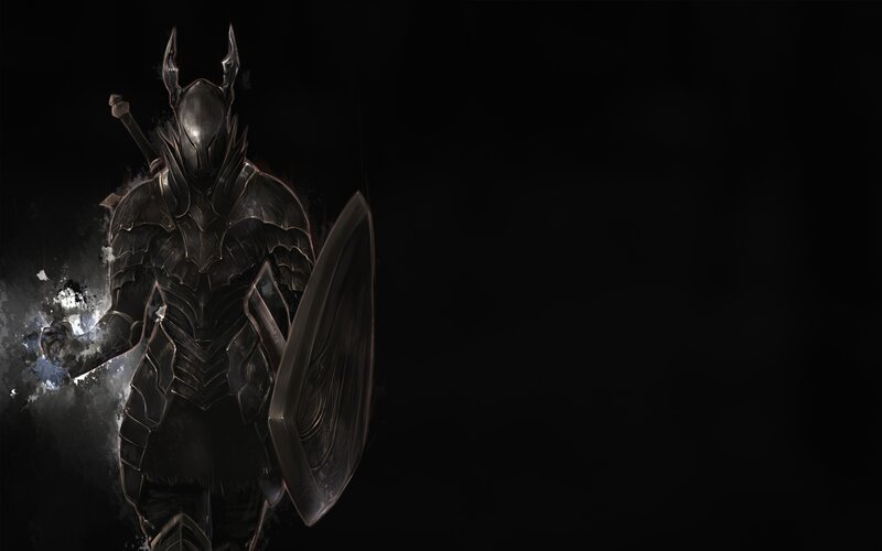 Armored Knight with Shield — Black, Dramatic