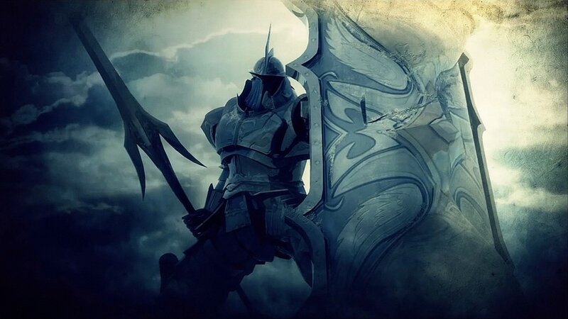Armored Knight with Spear — Gray, Dramatic, Digital Art, Shield