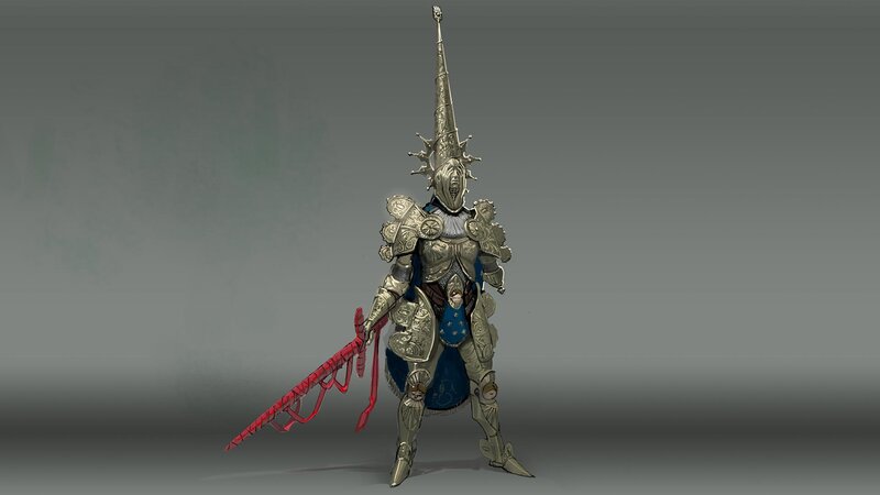 Armored Knight with Spear — Gray, Dramatic