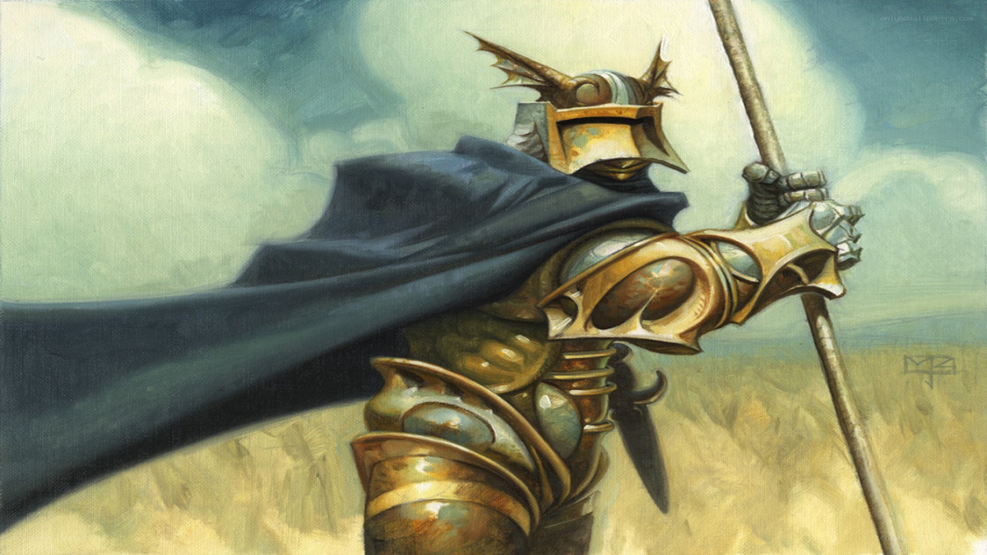 armored knight with staff