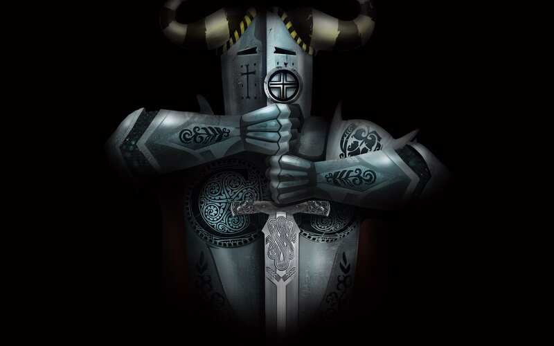 Armored Knight with Sword — Black, Dramatic, Night, Digital Art, Armor, Helmet