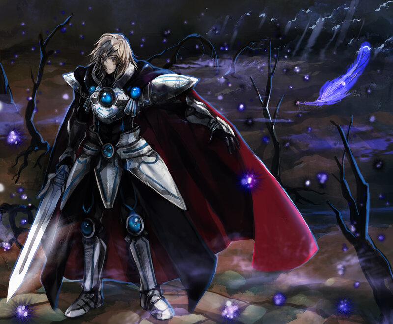 Armored Knight with Sword — Black, Dramatic, Night, Digital Art, Cape