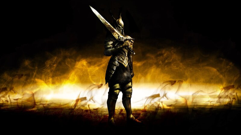 Armored Knight with Sword — Black, Dramatic, Night, Digital Art, Fire, Smoke