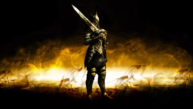 Armored Knight with Sword — Black, Dramatic, Night, Digital Art, Fire
