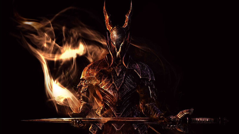 Armored Knight with Sword — Black, Dramatic, Night, Digital Art, Flame, Armor