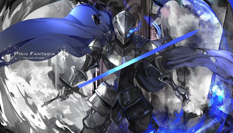 Armored Knight with Sword — Blue, Dramatic, Digital Art, Cape