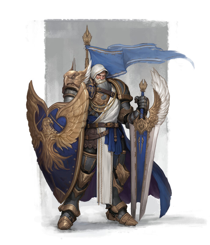 Armored Knight with Sword — Blue, Dramatic, Digital Art, Shield