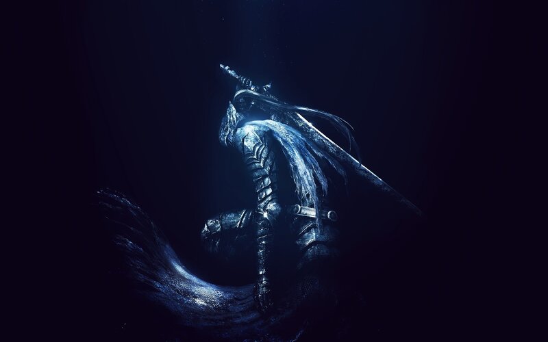 Armored Knight with Sword — Blue, Dramatic, Night