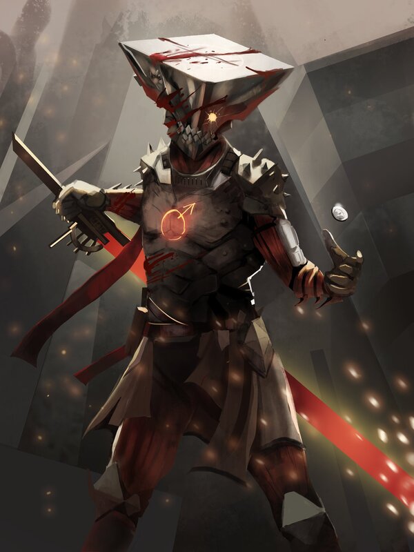 Armored Knight with Sword — Gray, Dramatic, Digital Art, Armor, Blood