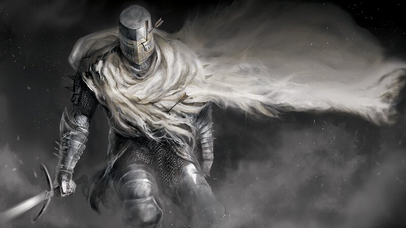 Armored Knight with Sword — Gray, Dramatic, Digital Art, Arrow