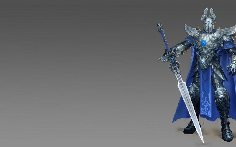Armored Knight with Sword — Gray, Dramatic, Digital Art, Blue Cape
