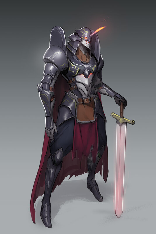 Armored Knight with Sword — Gray, Dramatic, Digital Art, Cape