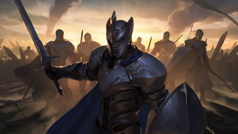 Armored Knight with Sword — Gray, Dramatic, Sunset