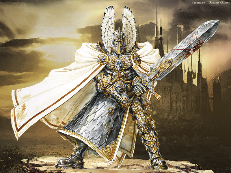 Armored Knight with Sword — White, Dramatic, Sunset