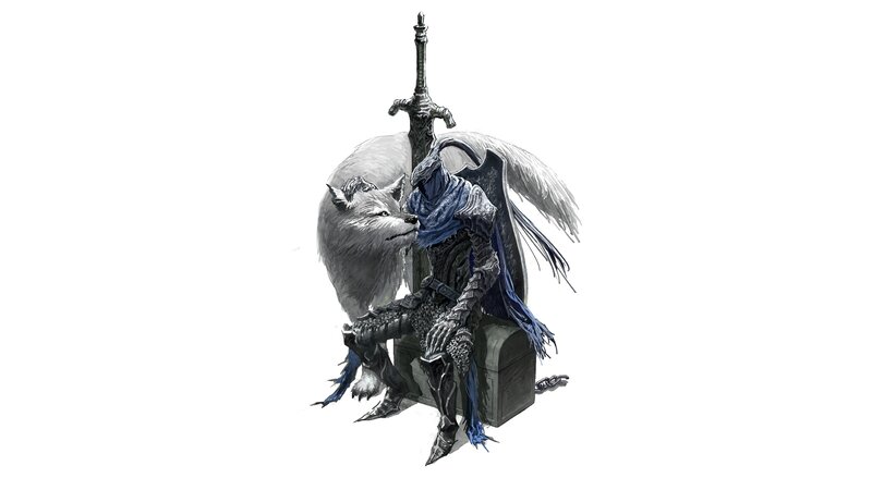 Armored Knight with Wolf — Black, Dramatic