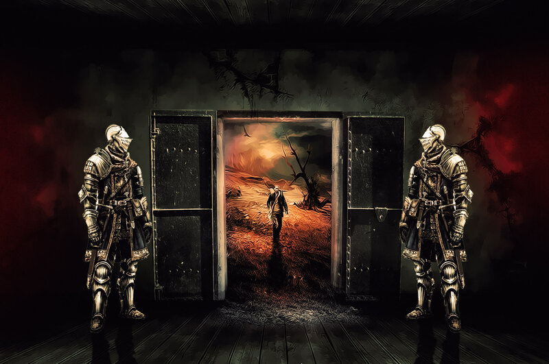 Armored Knights Guarding Door