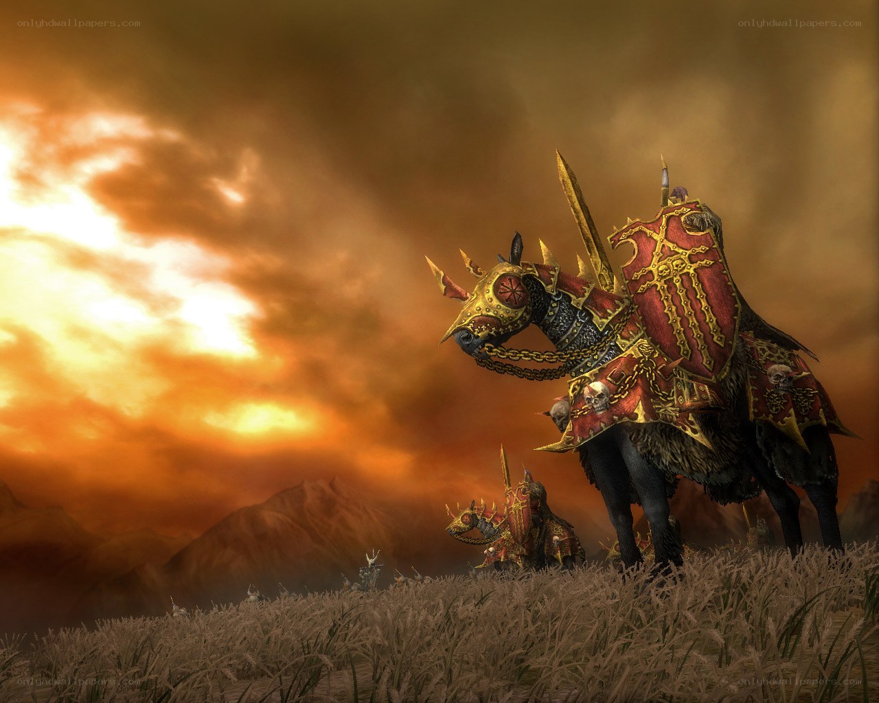 armored knights on war mounts