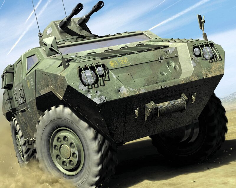 armored military vehicle in action