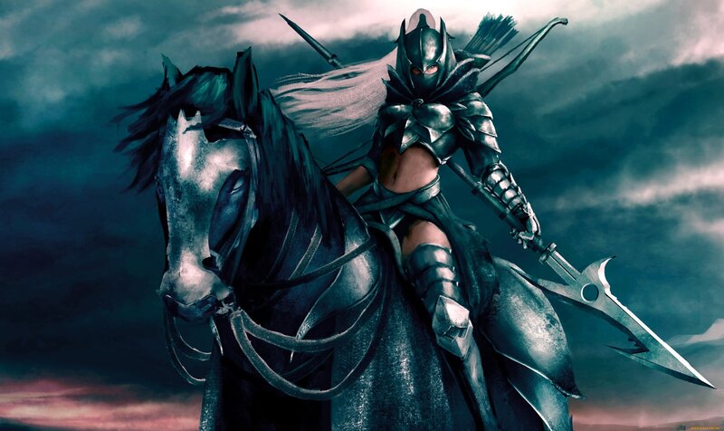 Armored Rider on Black Horse — Dramatic, Night
