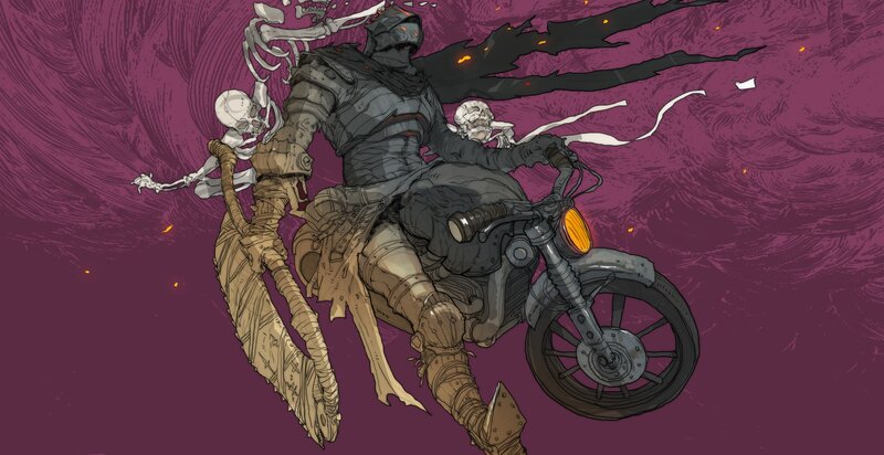 Armored Rider on Motorcycle — Purple