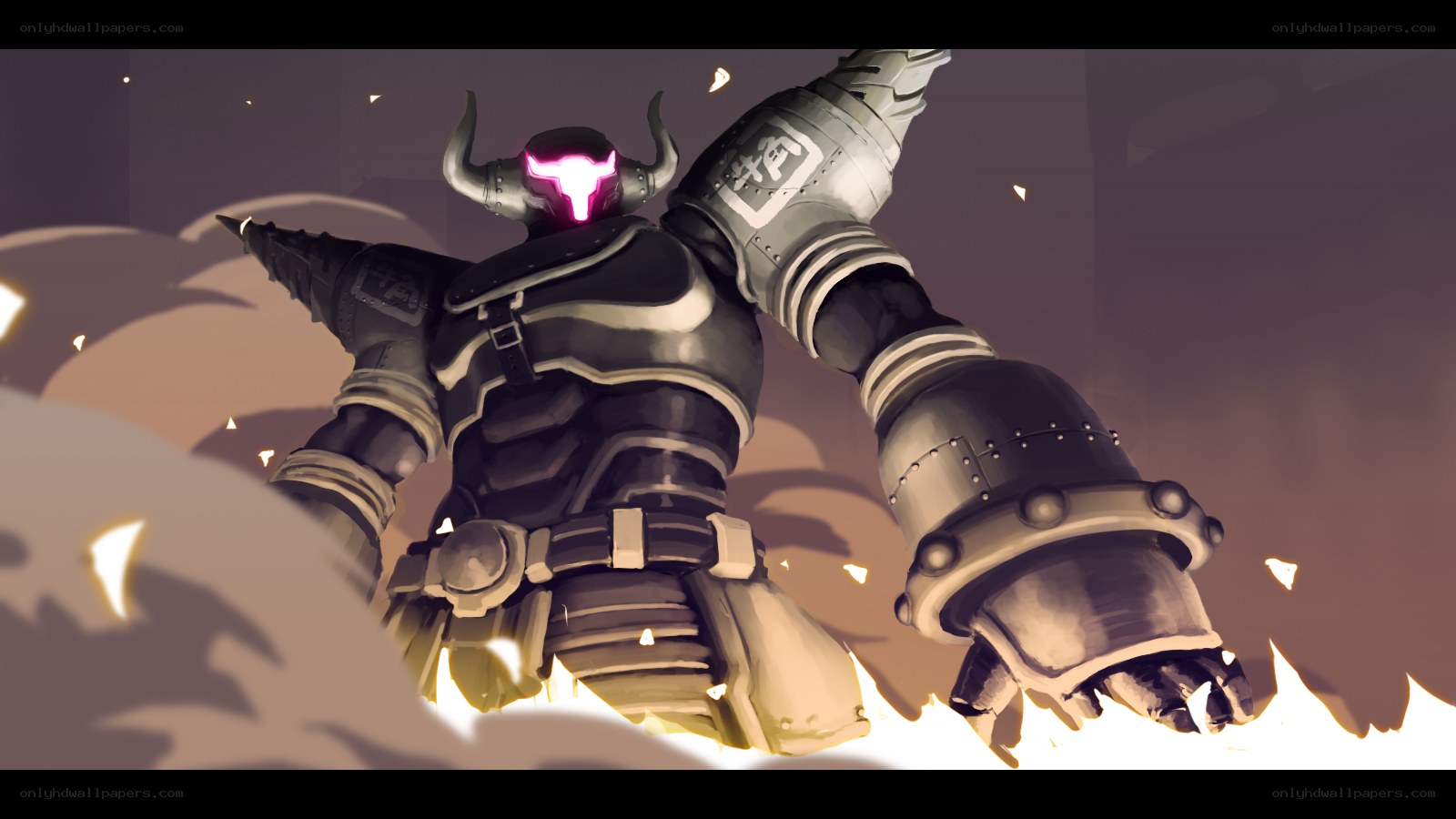 armored robot with glowing eyes