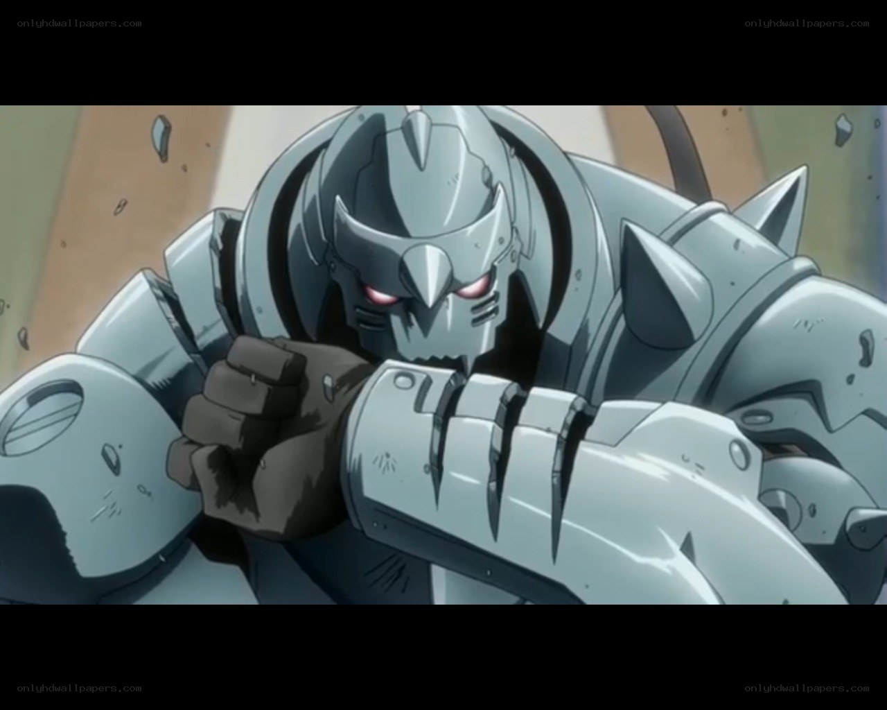 armored robot with glowing eyes