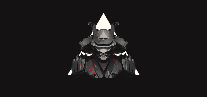 Armored Samurai Warrior — Black, Dramatic, Digital Art