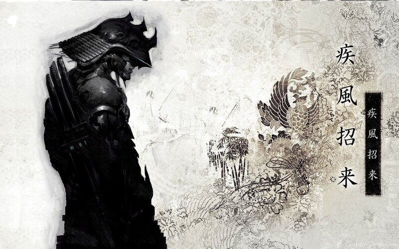 Armored Samurai Warrior — Black, Dramatic