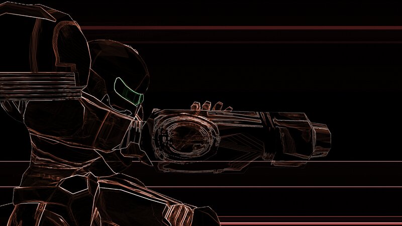 Armored Soldier Holding Weapon — Black, Dramatic
