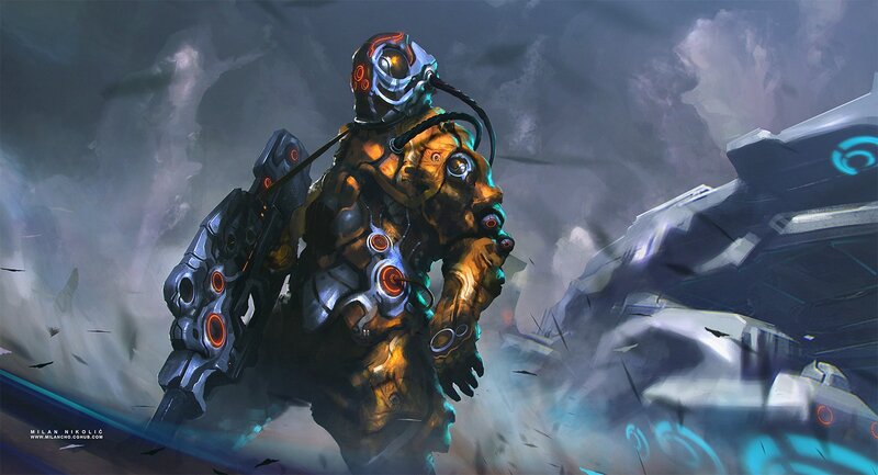 Armored Soldier in Combat — Gray