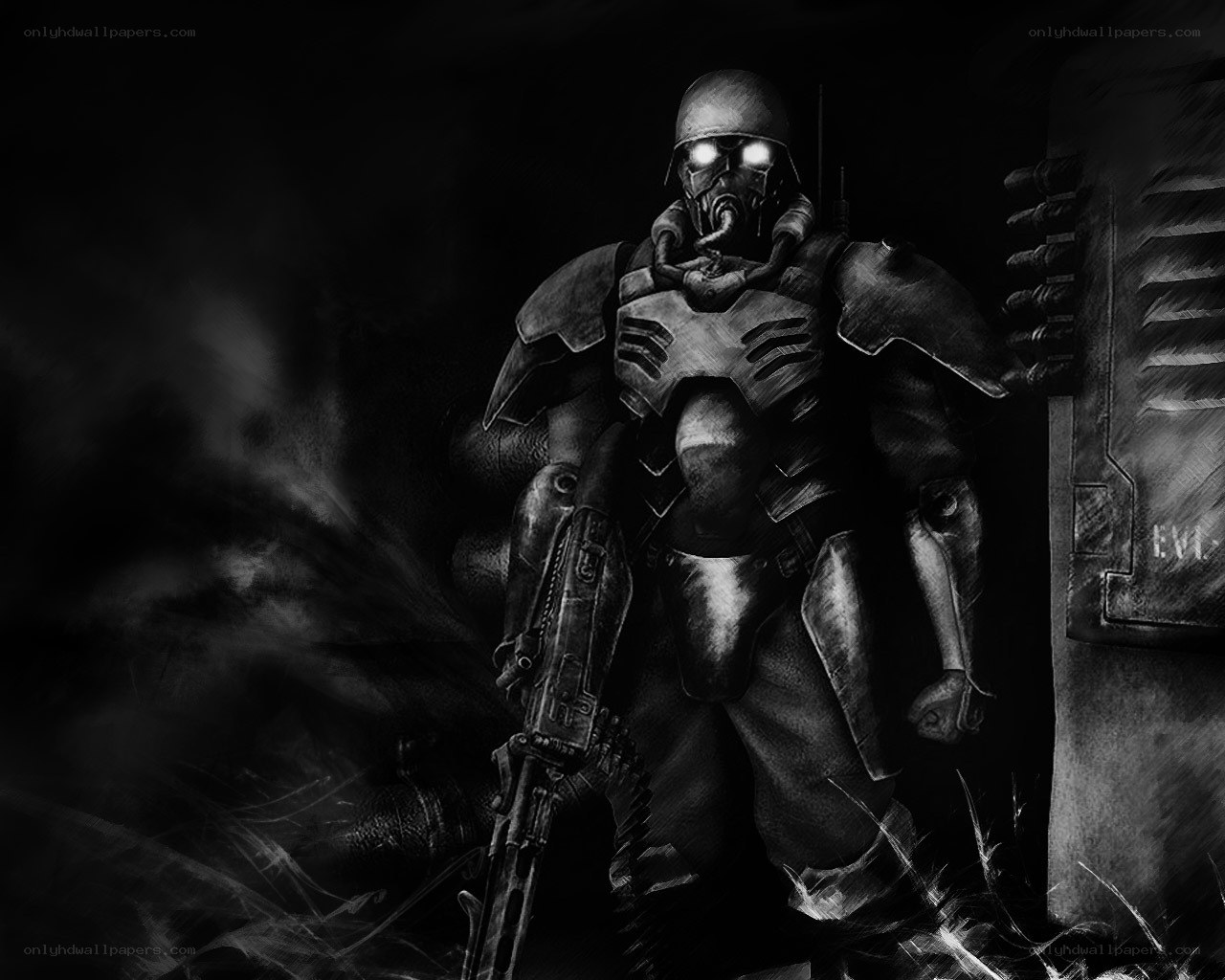 armored soldier in dark corridor