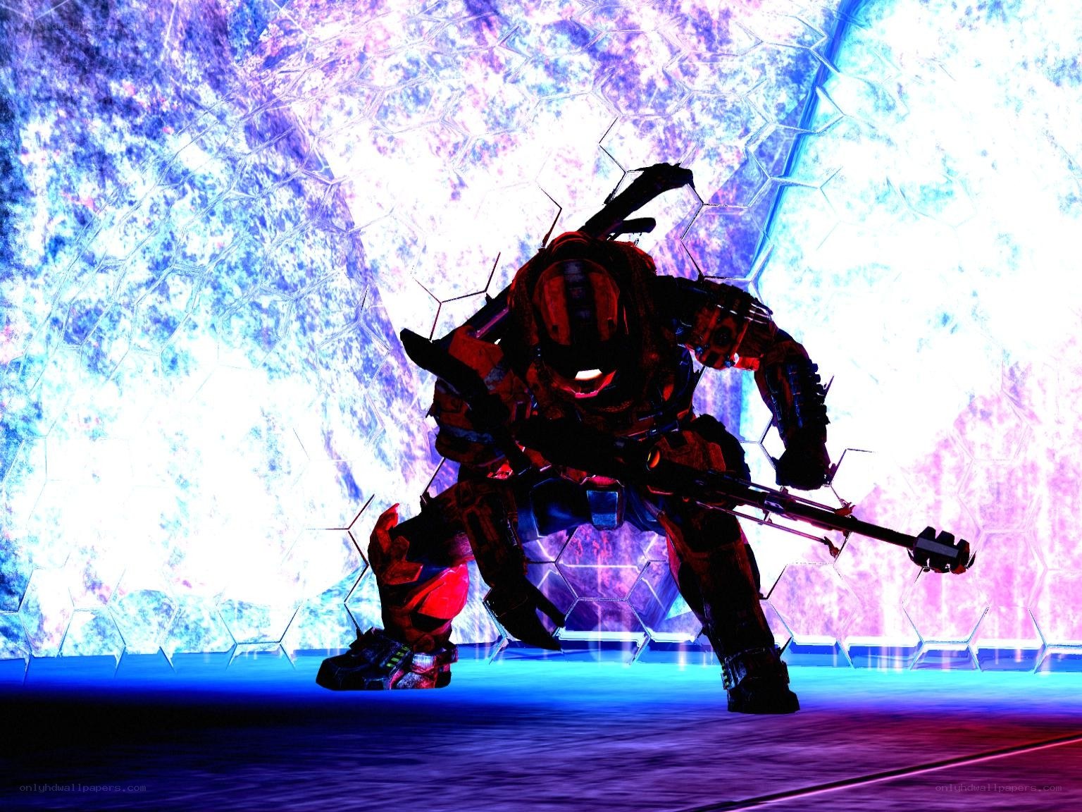 armored soldier in futuristic setting