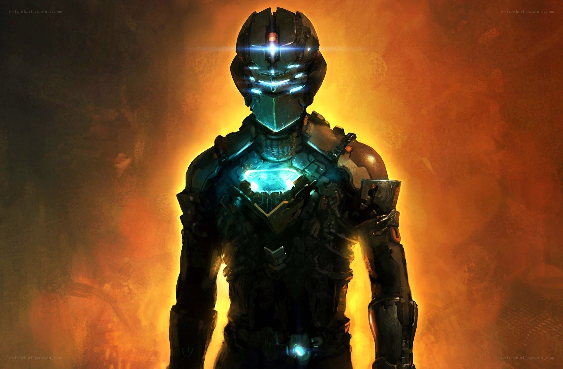 armored soldier in glowing light