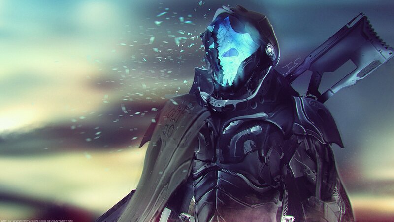 Armored Soldier with Broken Helmet