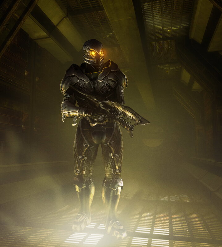 armored soldier with glowing eyes